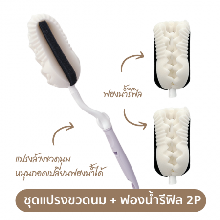 Lieto ชุดแปรงล้างขวดนม + ฟองน้ำรีฟิล 2P