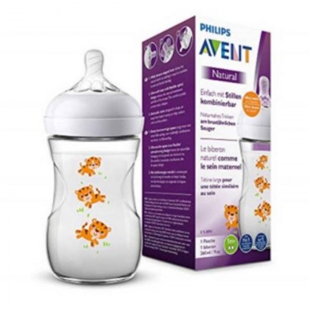 Philips Avent SCF627/40 ฟิลิปส์เอเวนท์ ขวดนมพร้อมจุกนมซิลิโคน รุ่นเนเชอร์รัล (ไทเกอร์) ขนาด 9 ออนซ์ จำนวน 1 ขวด